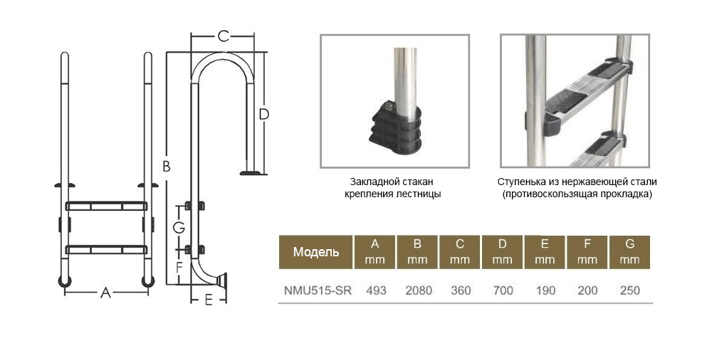 лестница emaux nmu 5 ступеней (aisi-304)